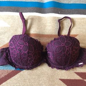 VS Pink Date Push-Up Bra in Plum Lace